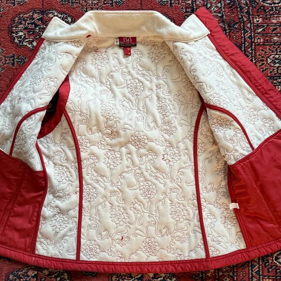 Isis Women’s 10 Floral Pattern Quilted Orange Vest w Shearling Lining NICE! - Picture 3 of 12